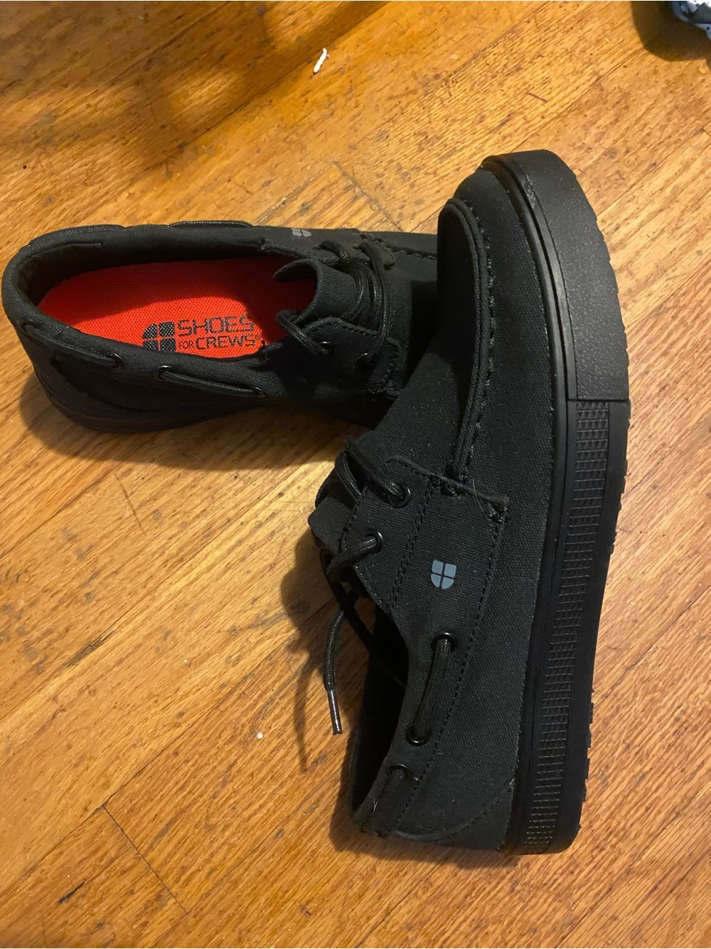 Shoes For Crews Black Canvas Sneakers with Red Insole